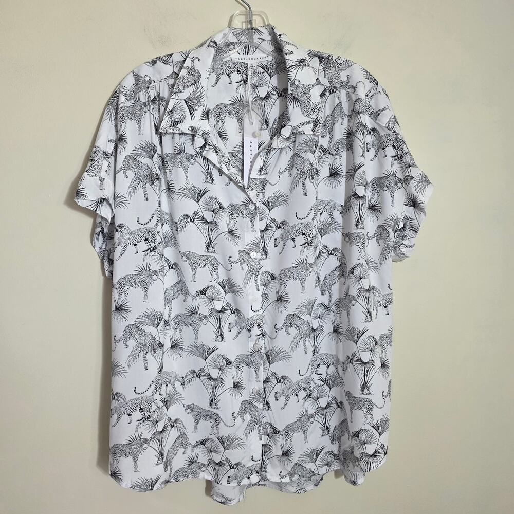 Jane + Delancey NWT Cheetah palm print button front shirt sleeve blouse woman XL